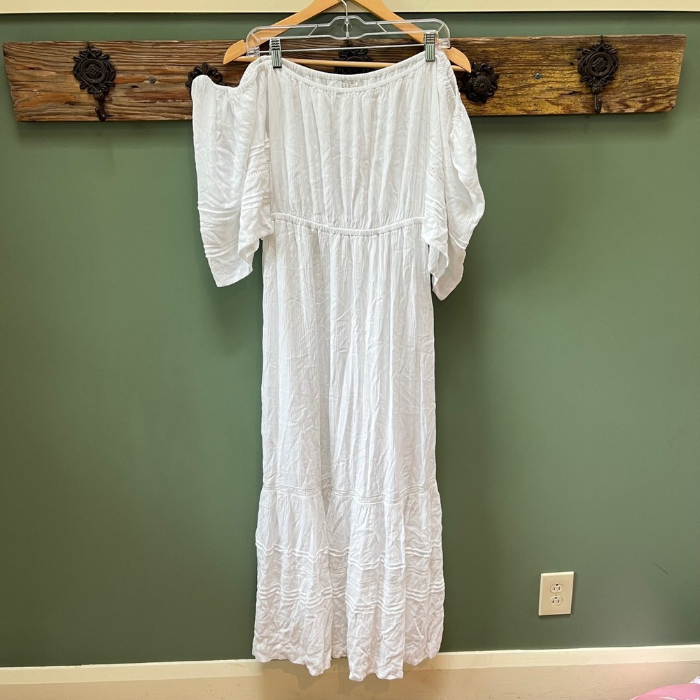 Z Supply Poppy Midi Dress White Off Shoulder Boho Tiered Lace ZD243955 Large NWT